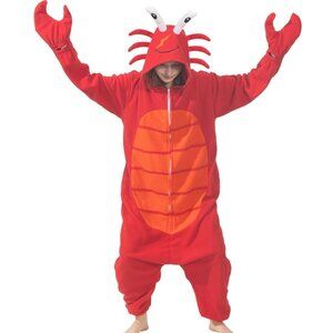 Adult Red Lobster Crab Hooded Onesie Halloween Costume Cosplay